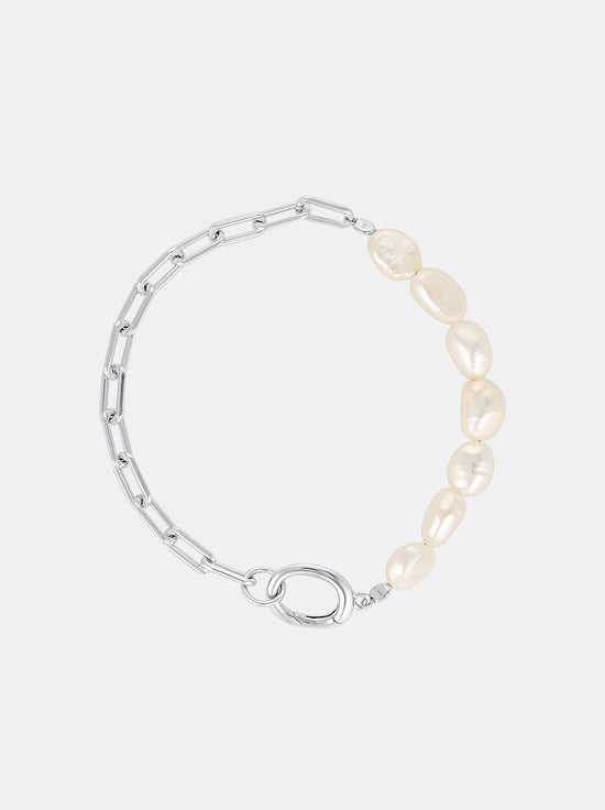 Linda Tahija - Paperclip Baroque Pearl Bracelet - Sterling Silver