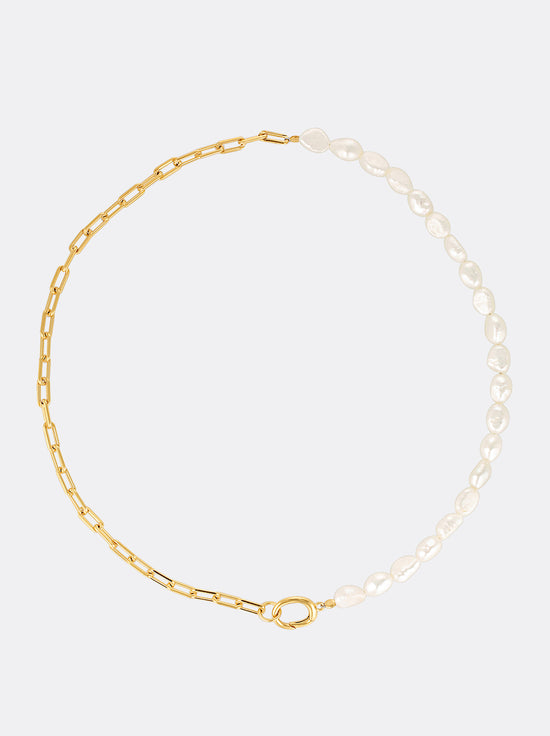 Linda Tahija - Paperclip Baroque Pearl Necklace - Gold Plated