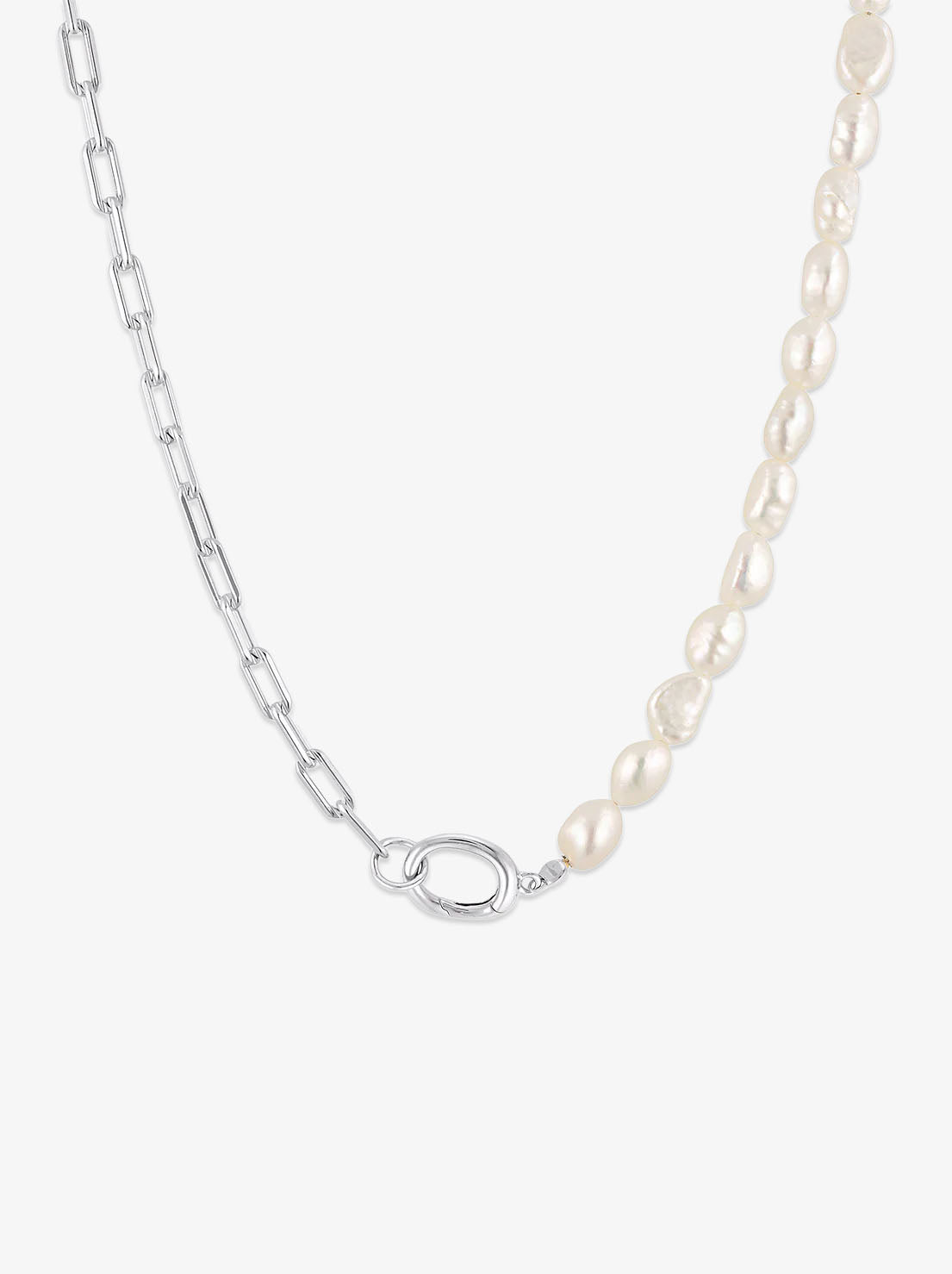 Linda Tahija - Paperclip Baroque Pearl Necklace - Sterling Silver