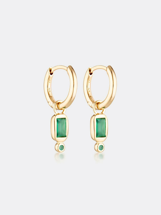 Linda Tahija - Raya Huggie Earrings - Green Onyx - Gold Plated