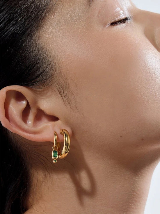 Linda Tahija - Raya Huggie Earrings - Green Onyx - Gold Plated