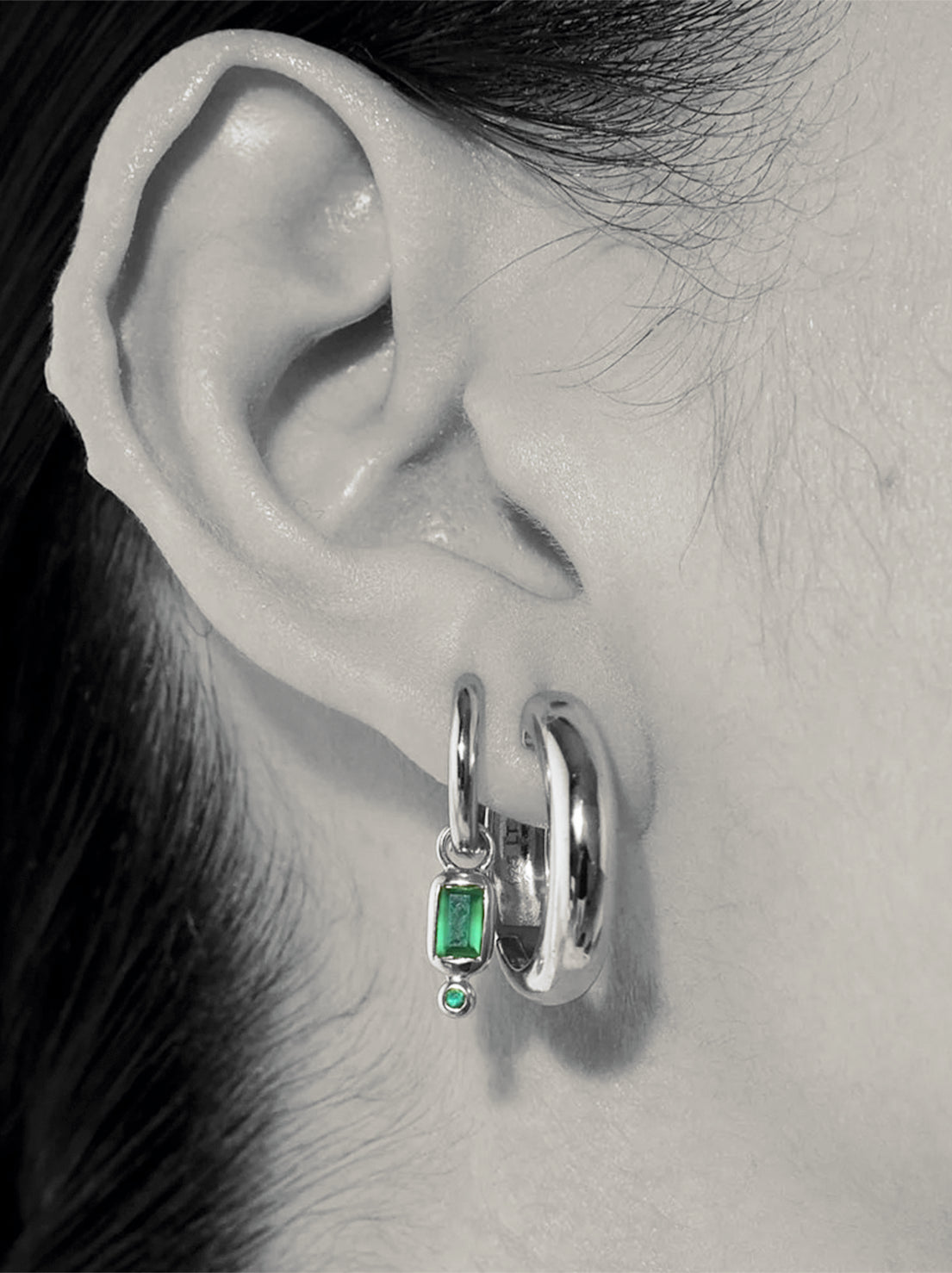 Linda Tahija - Raya Huggie Earrings - Green Onyx - Sterling Silver