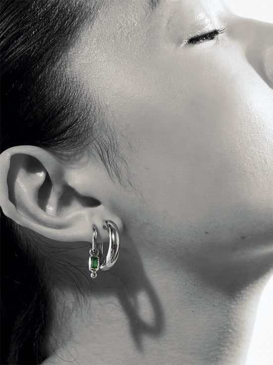 Linda Tahija - Raya Huggie Earrings - Green Onyx - Sterling Silver