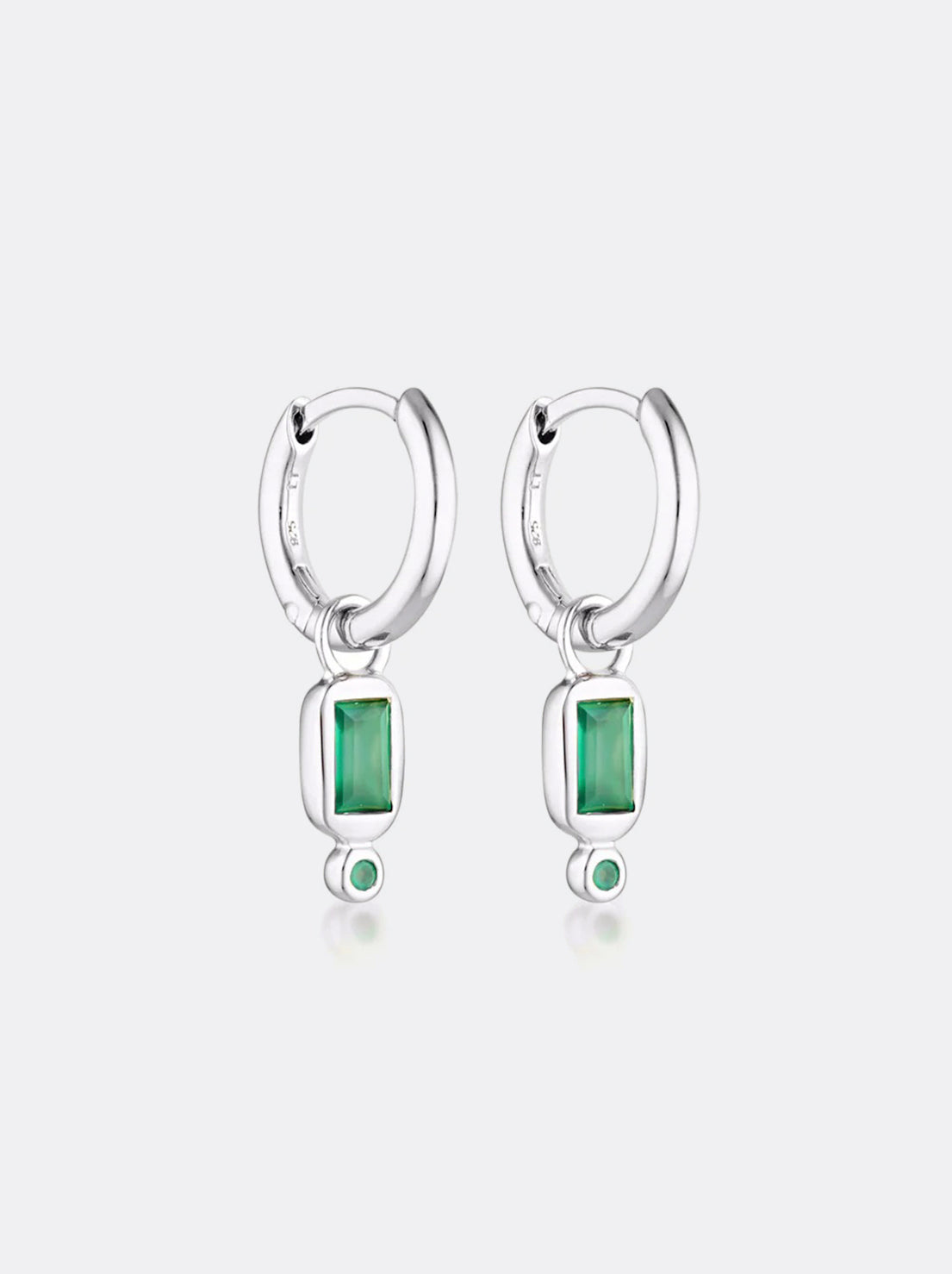 Linda Tahija - Raya Huggie Earrings - Green Onyx - Sterling Silver