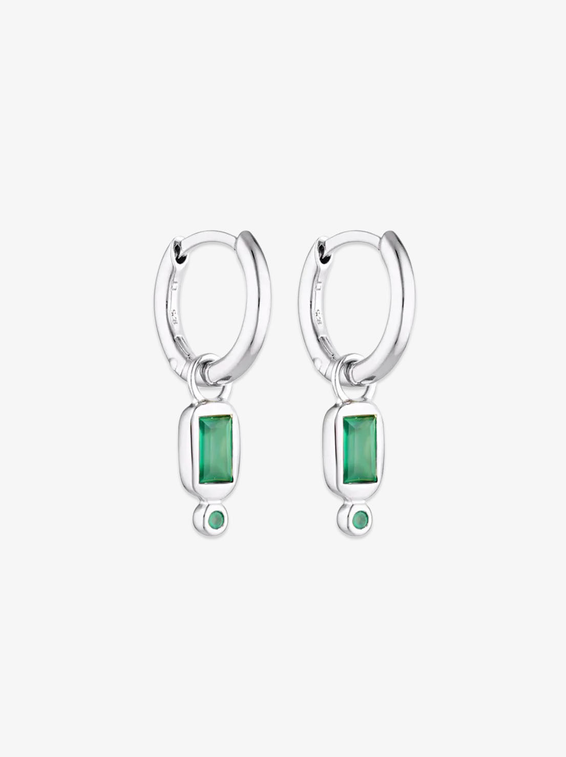Linda Tahija - Raya Huggie Earrings - Green Onyx - Sterling Silver