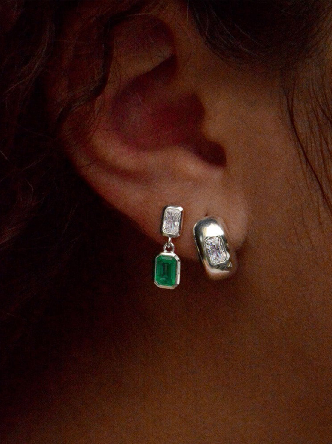 Linda Tahija - Rocco Huggie Earrings - Sterling Silver / Lab Grown Sapphire