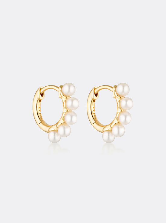 Linda Tahija - Wake Pearl Huggie Earrings - Gold Plated