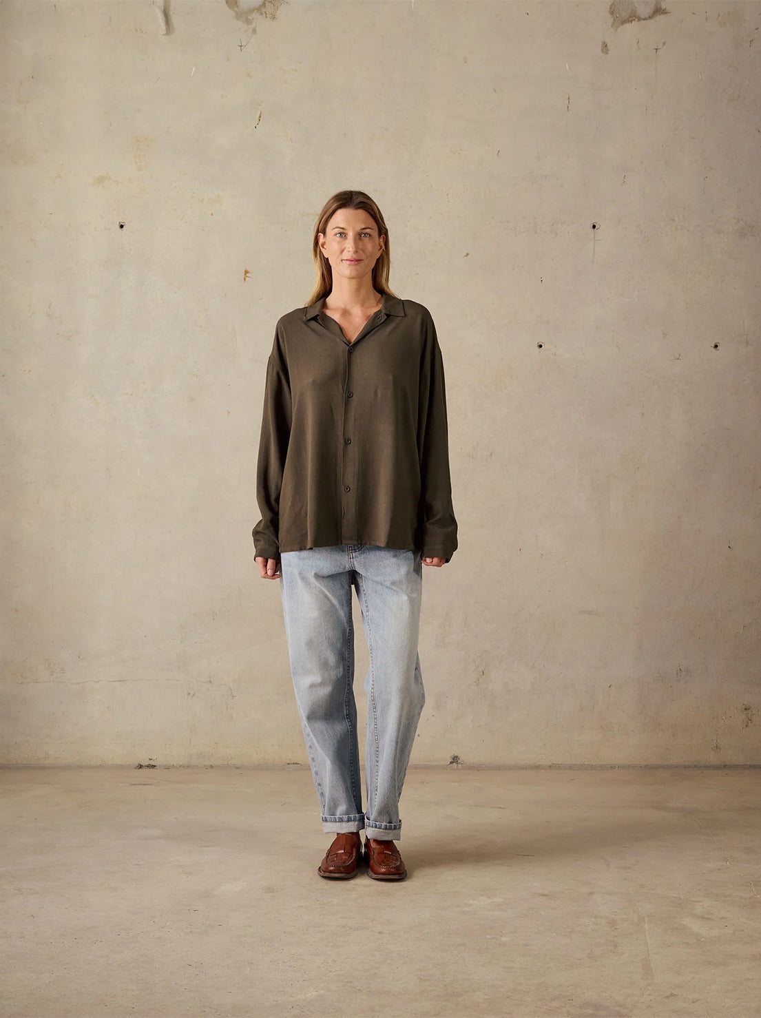 McTavish - Boxy Long Sleeve Shirt - Dark Green