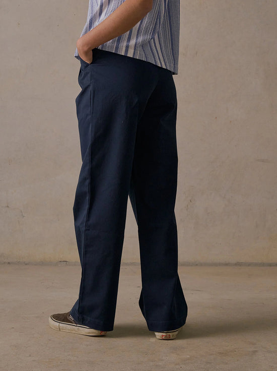 McTavish - Double Pleated Twill Pants - Dark Blue