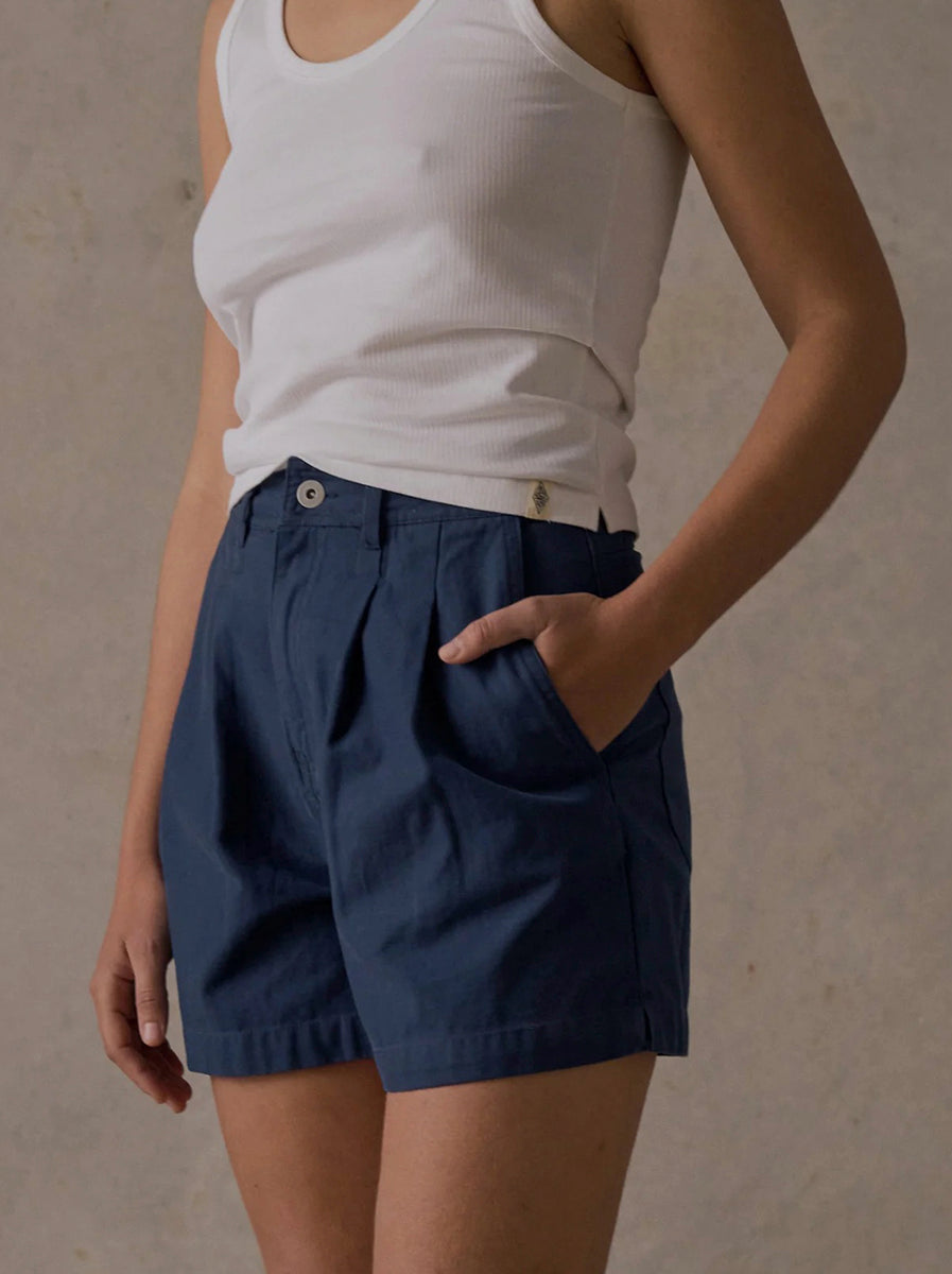 McTavish - Double Pleated Twill Shorts - Dark Blue – Abicus