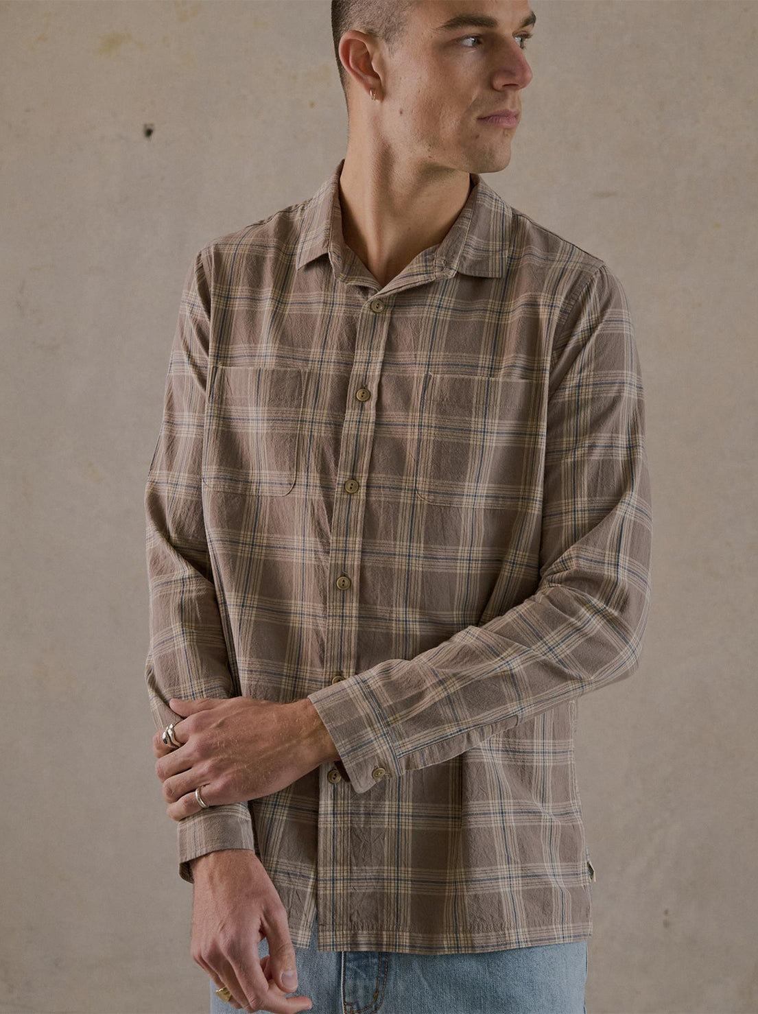 McTavish - Light Check Long Sleeve Shirt - Grey Multi