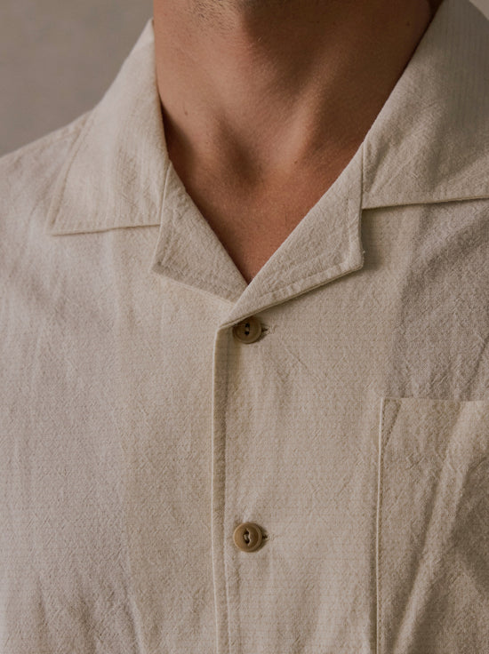 McTavish - Linen Camp Collar Shirt - Tan Multi