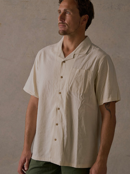 McTavish - Linen Camp Collar Shirt - Tan Multi