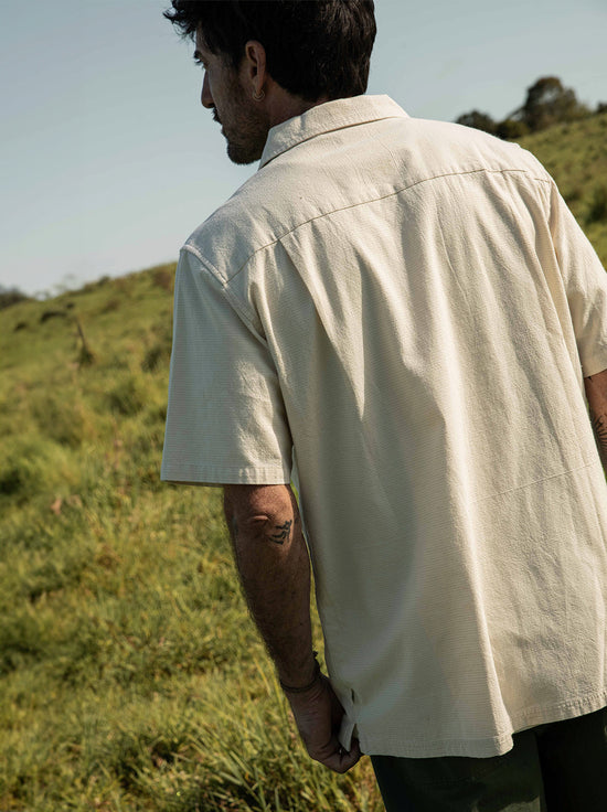 McTavish - Linen Camp Collar Shirt - Tan Multi