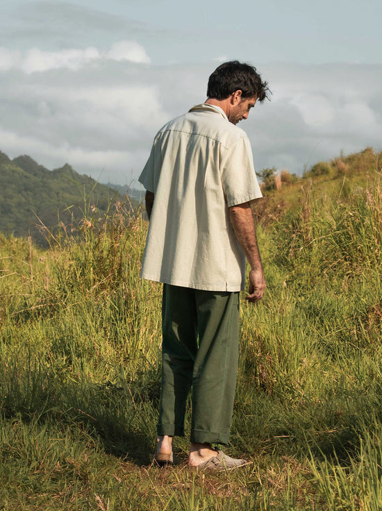 McTavish - Linen Camp Collar Shirt - Tan Multi