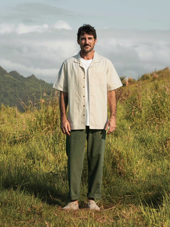 McTavish - Linen Camp Collar Shirt - Tan Multi