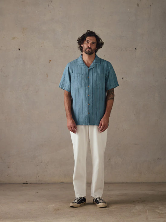 McTavish - Linen Stripe Shirt - Blue Multi