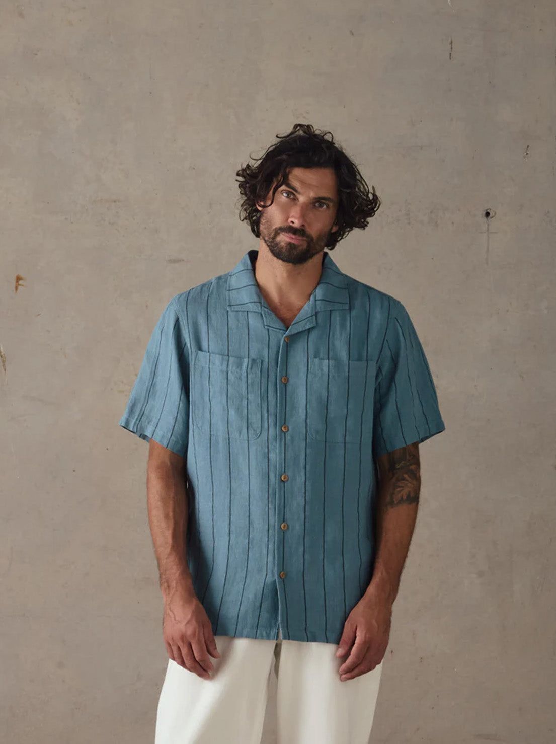 McTavish - Linen Stripe Shirt - Blue Multi