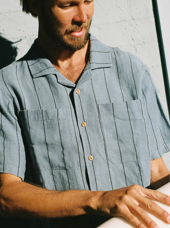 McTavish - Linen Stripe Shirt - Blue Multi