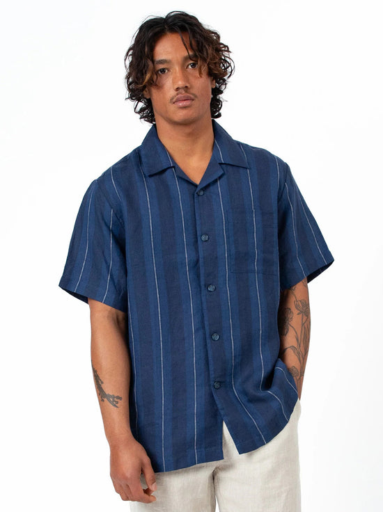 Mr Simple - Cuban Short Sleeve Shirt - Streamline Navy