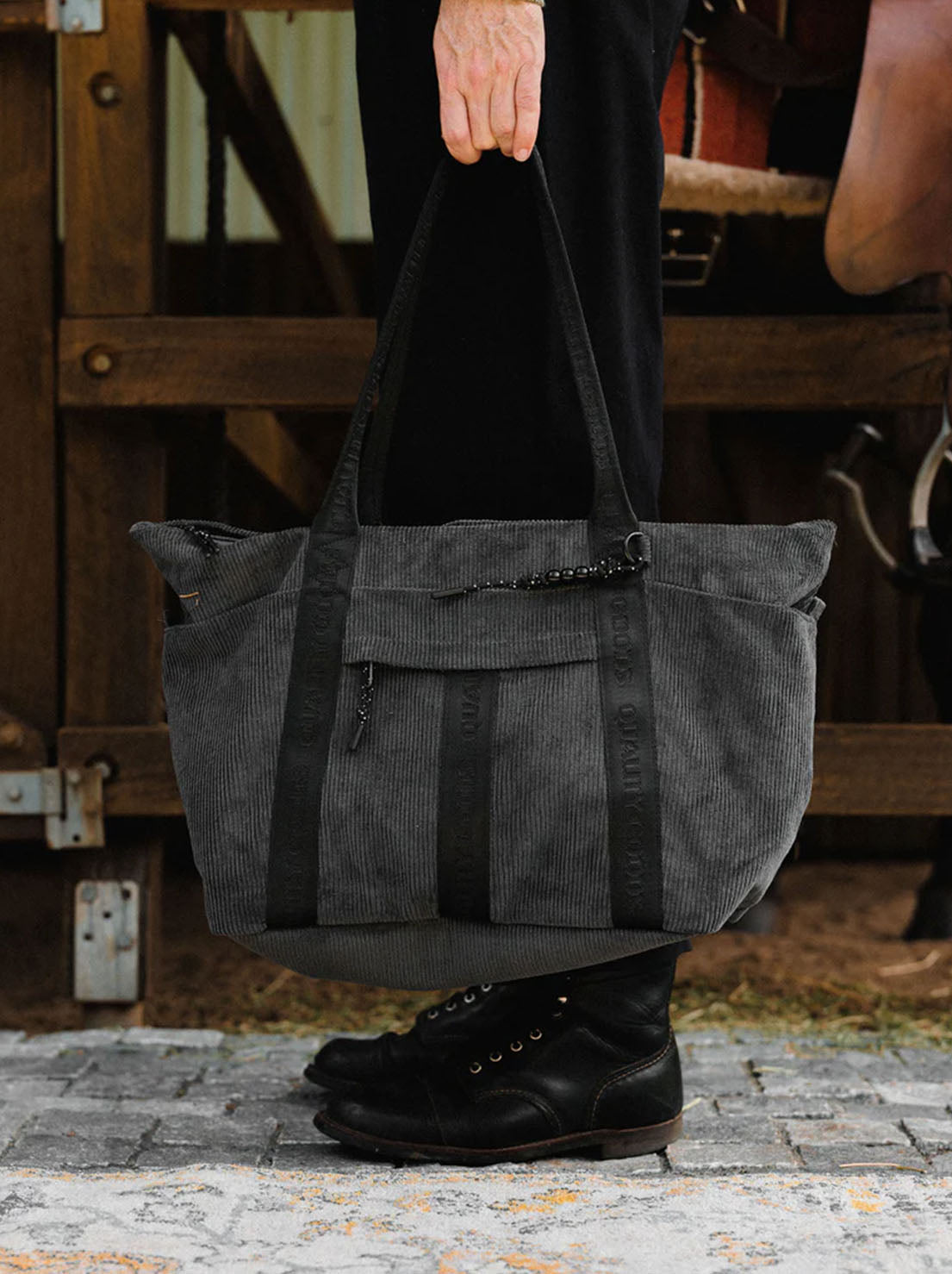 Mr Simple - Jasper Large Tote - Charcoal Corduroy