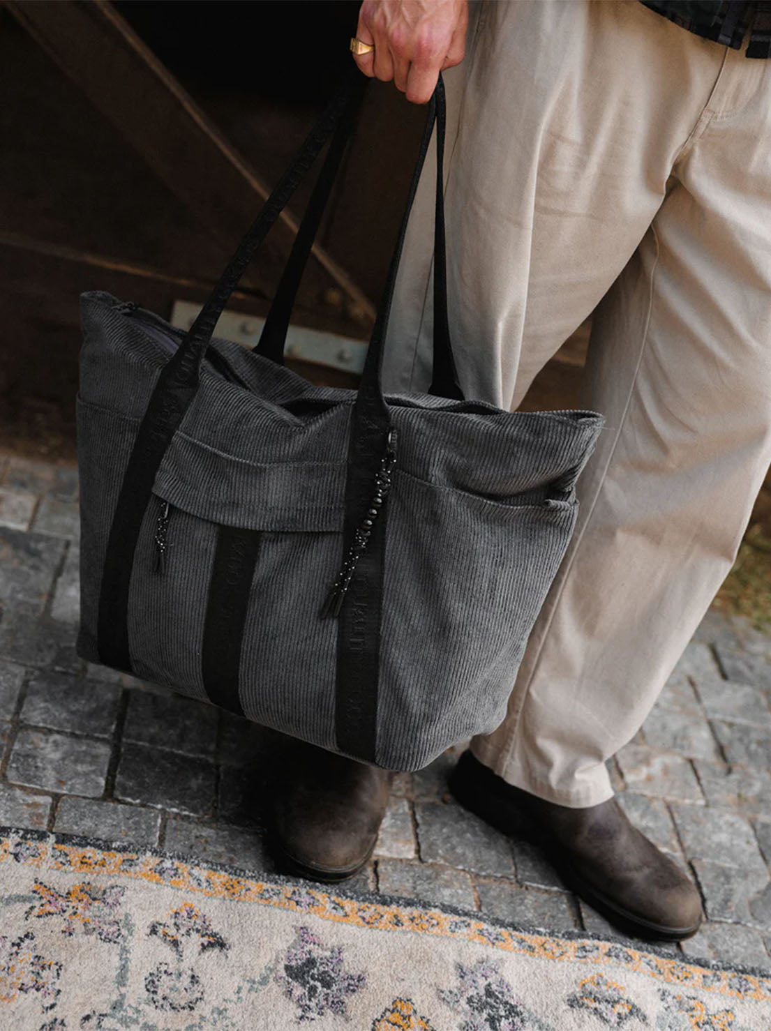 Mr Simple - Jasper Large Tote - Charcoal Corduroy