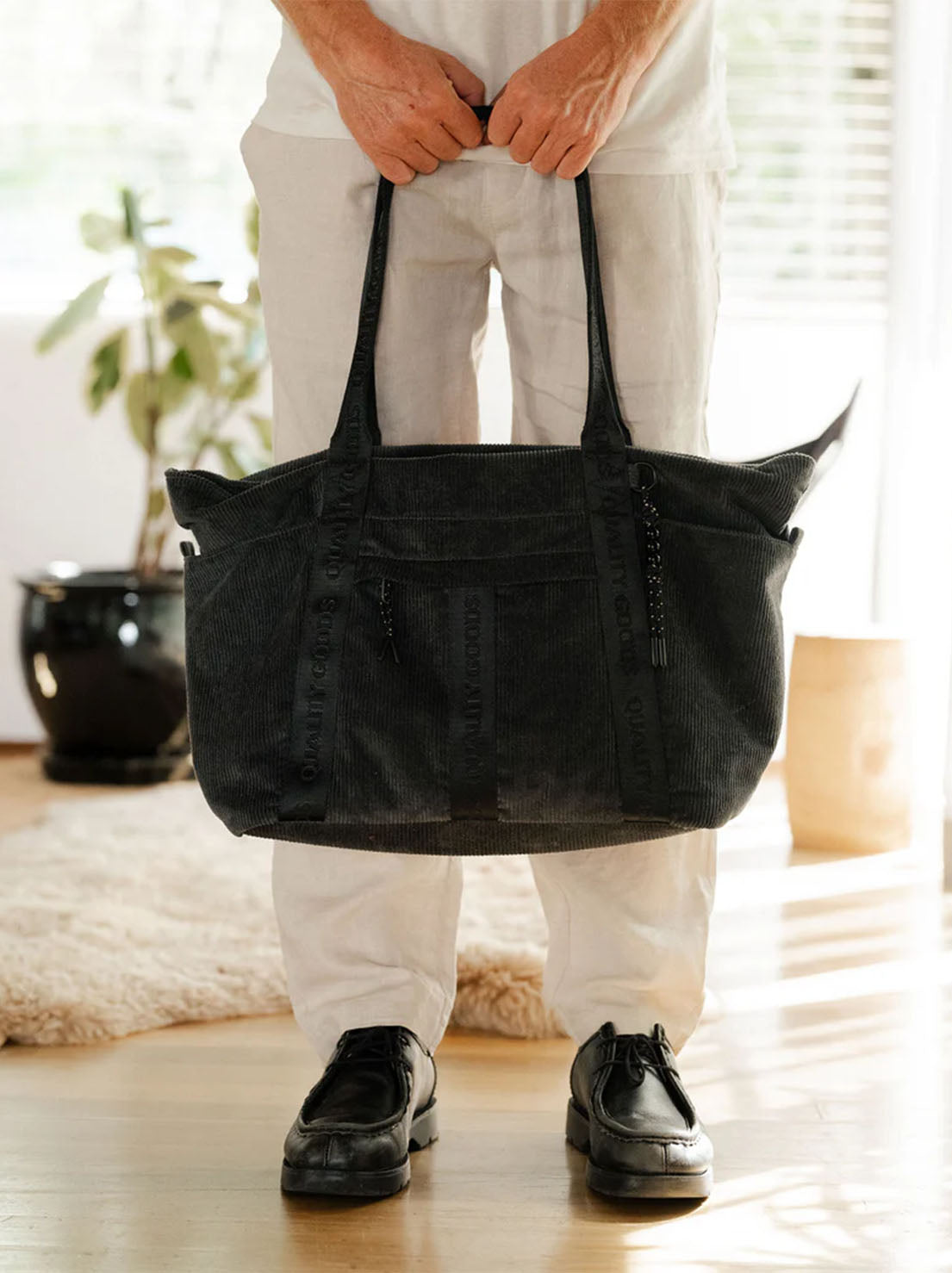 Mr Simple - Jasper Large Tote - Charcoal Corduroy