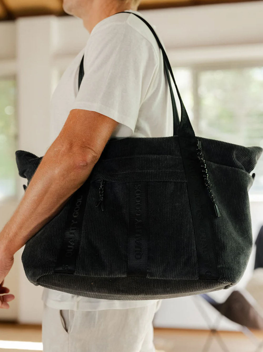 Mr Simple - Jasper Large Tote - Charcoal Corduroy