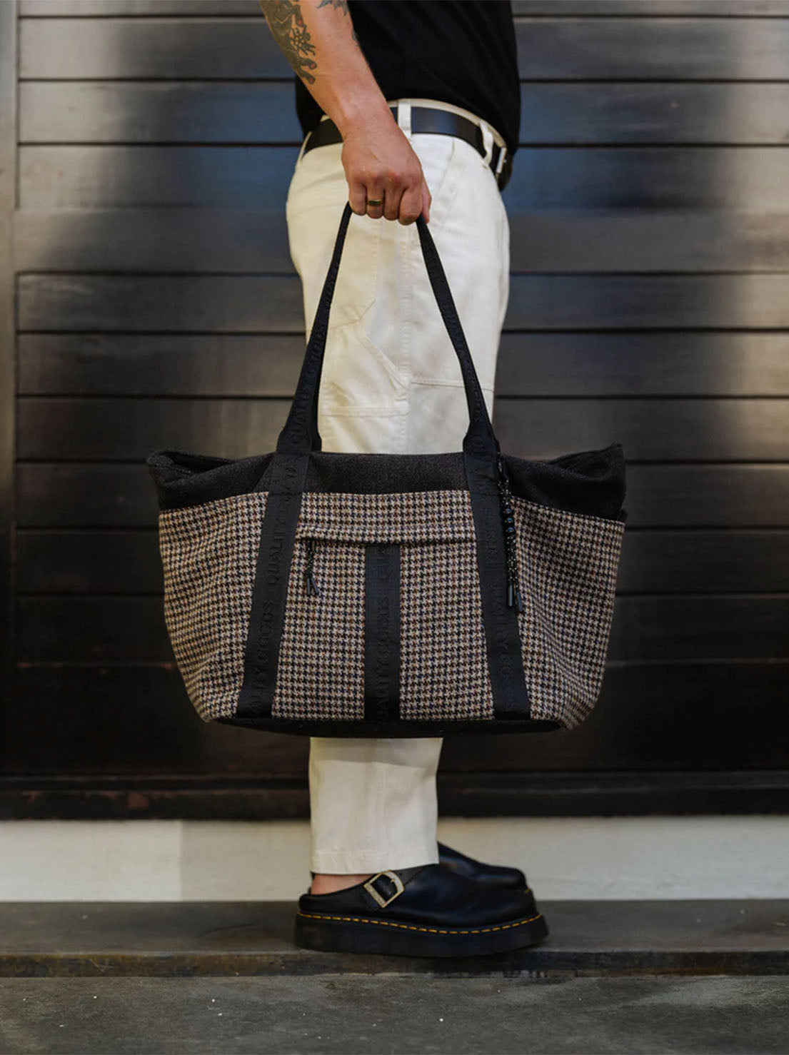 Mr Simple - Jasper Large Tote - Houndstooth Herringbone