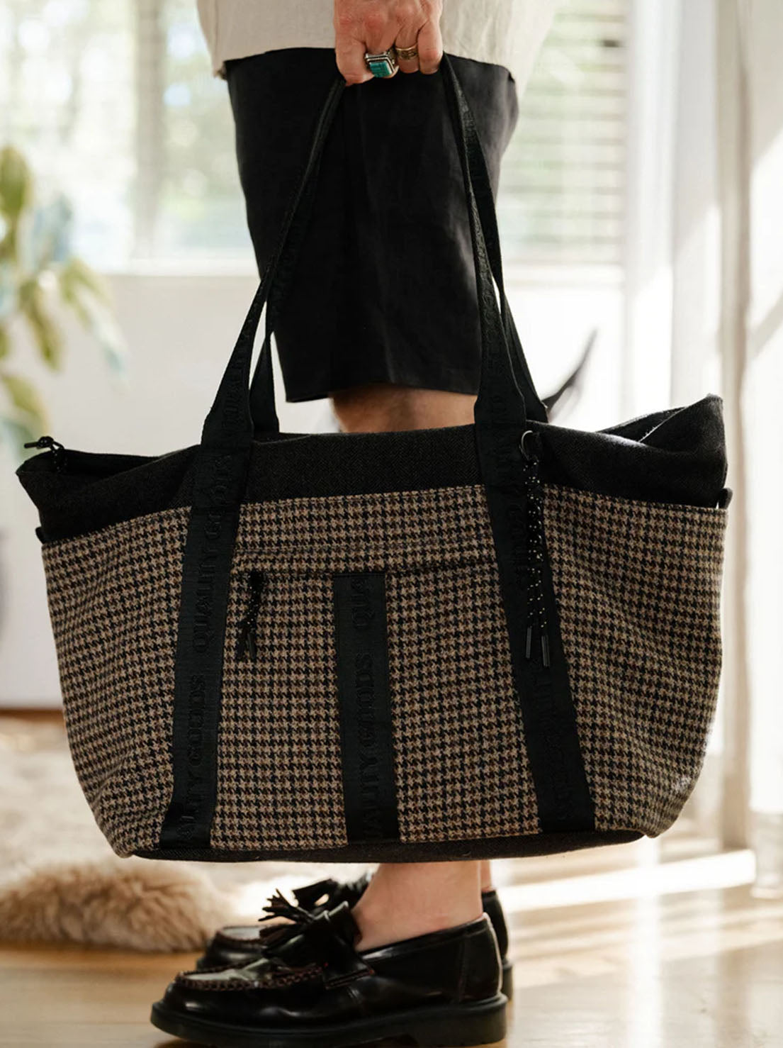Mr Simple - Jasper Large Tote - Houndstooth Herringbone