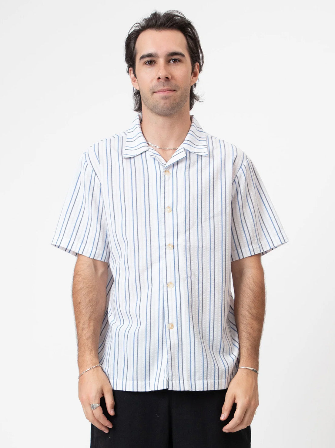 Mr Simple - Palm Beach Seersucker Shirt - White Multi Stripe