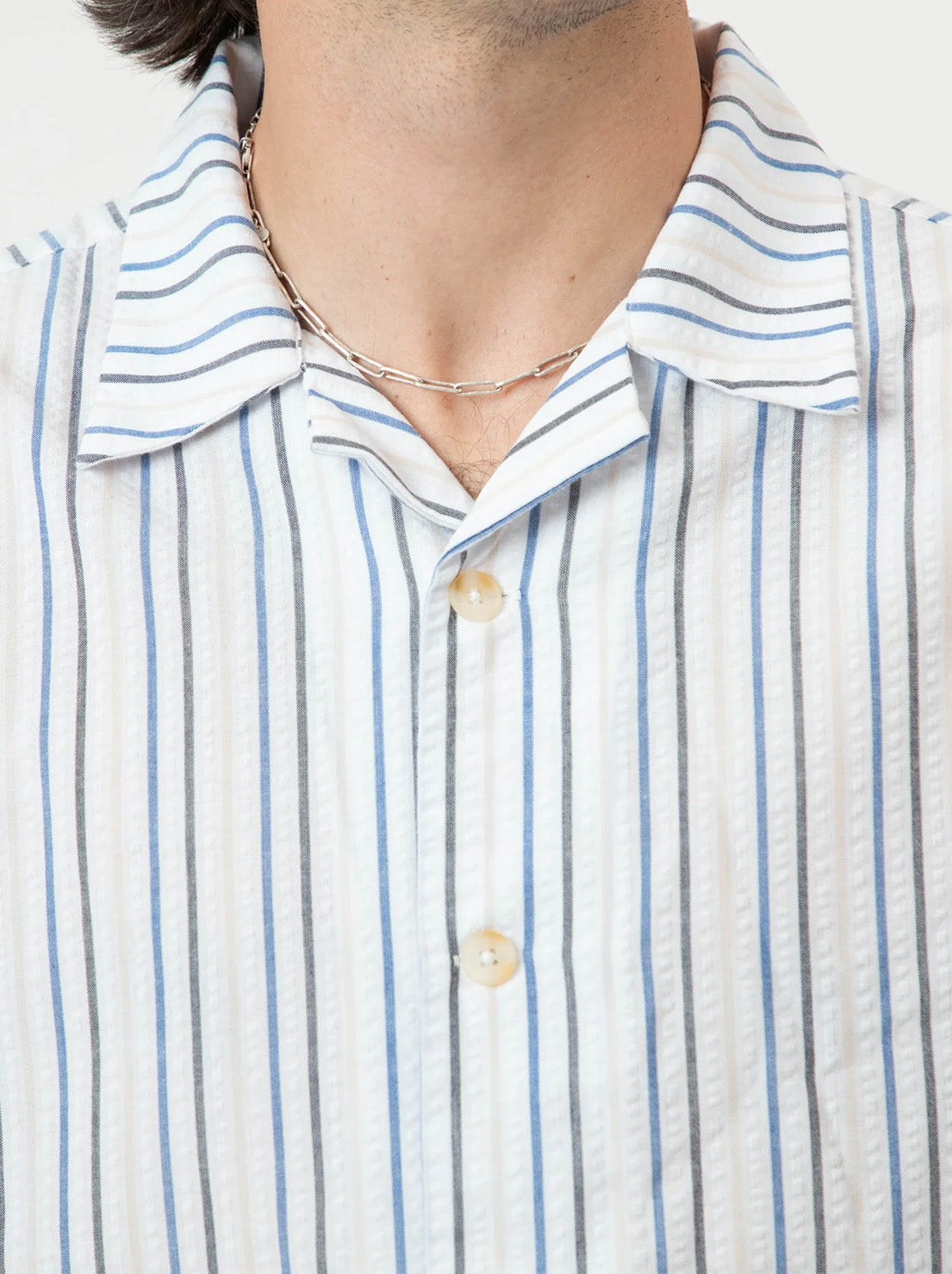 Mr Simple - Palm Beach Seersucker Shirt - White Multi Stripe