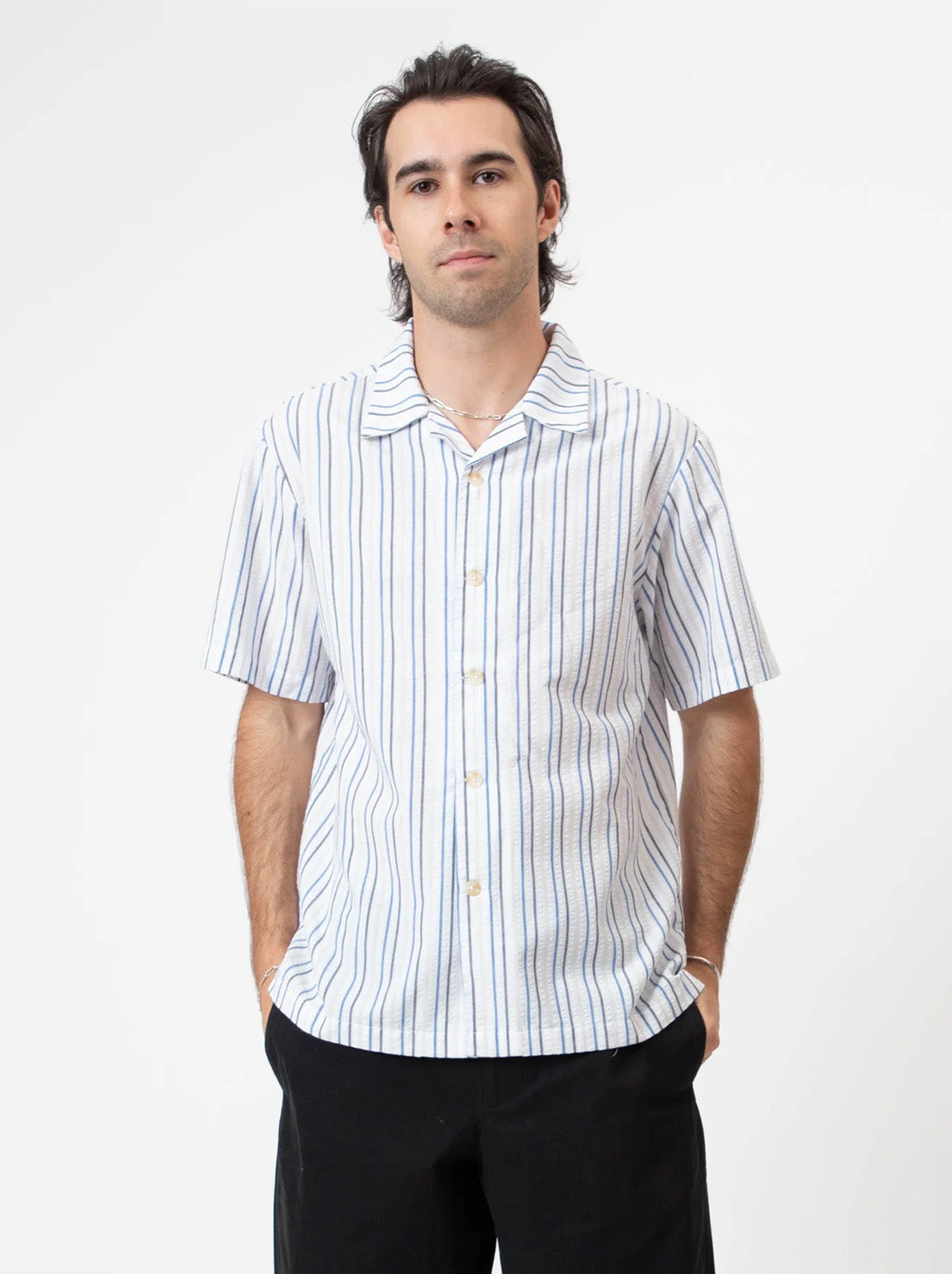 Mr Simple - Palm Beach Seersucker Shirt - White Multi Stripe