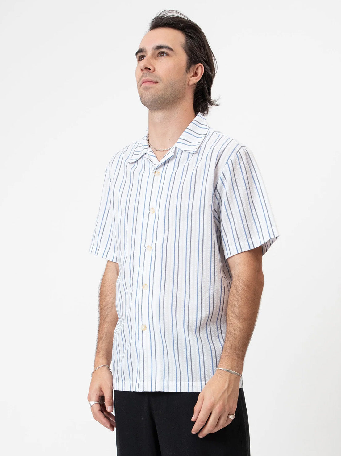 Mr Simple - Palm Beach Seersucker Shirt - White Multi Stripe