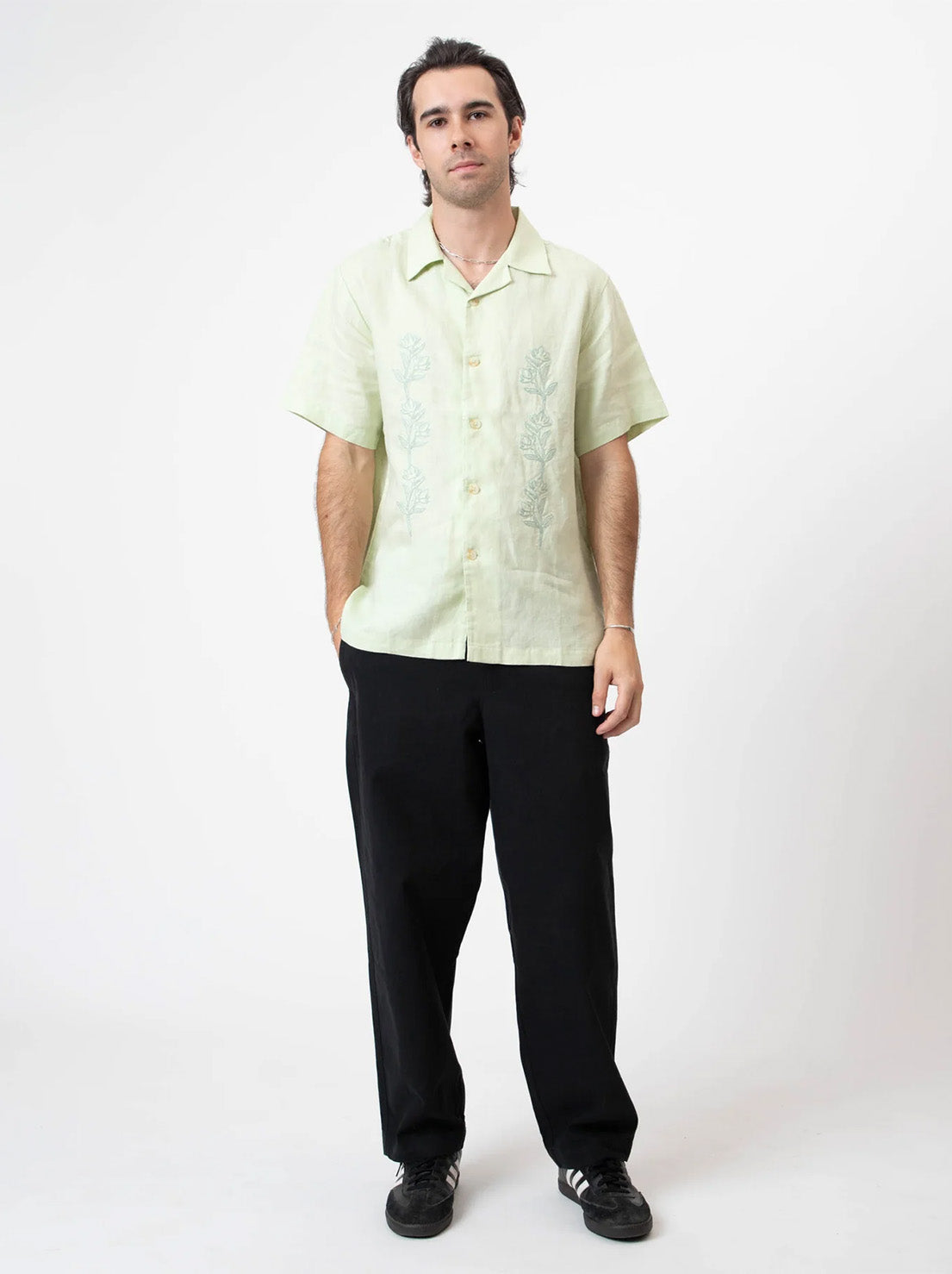 Mr Simple - Rover Embroidered Shirt -  Fog Green