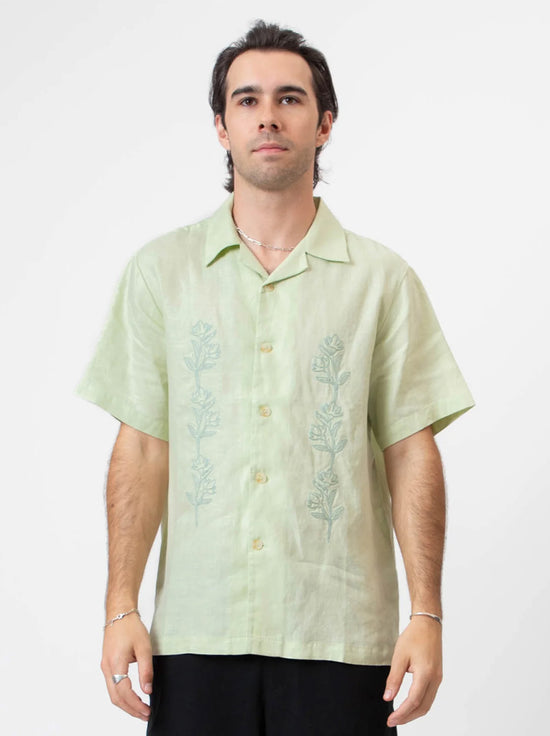 Mr Simple - Rover Embroidered Shirt -  Fog Green