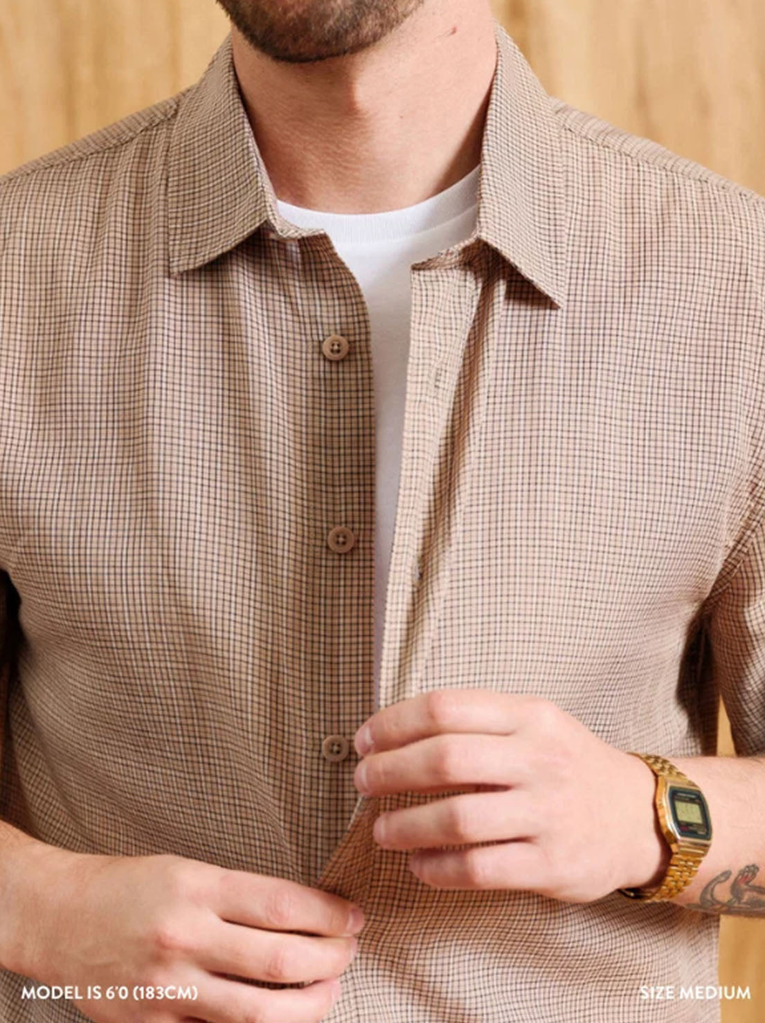 Mr Simple - Rustler Textured Short Sleeve Shirt - Stone Mini Check