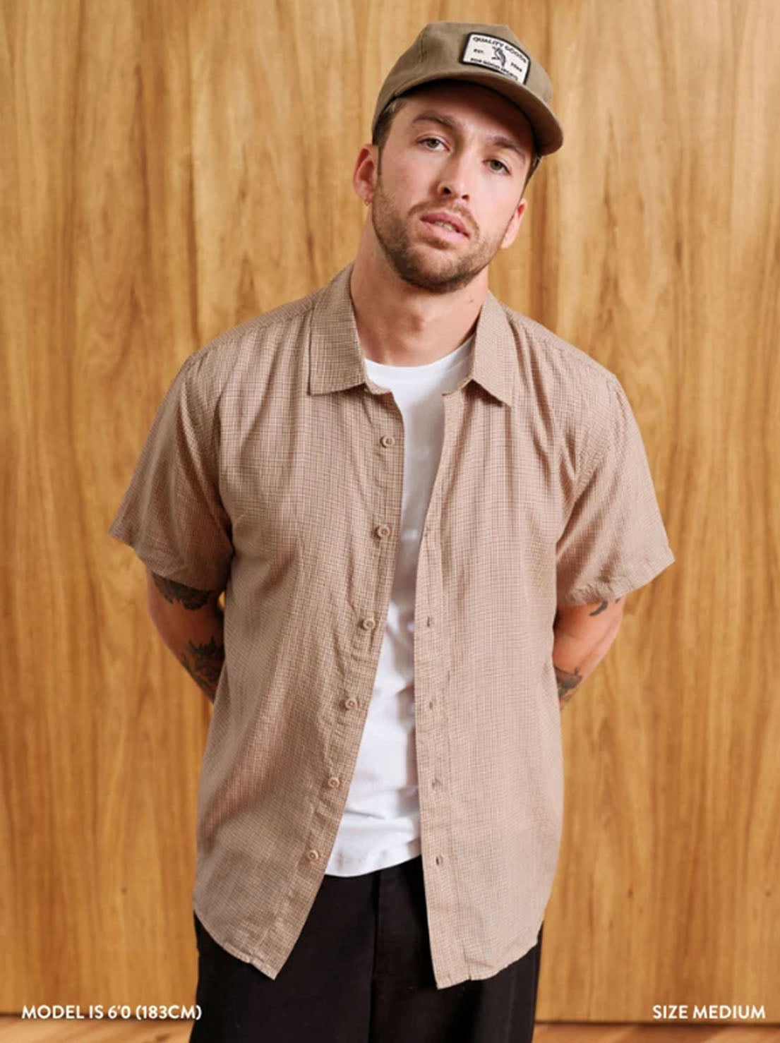 Mr Simple - Rustler Textured Short Sleeve Shirt - Stone Mini Check