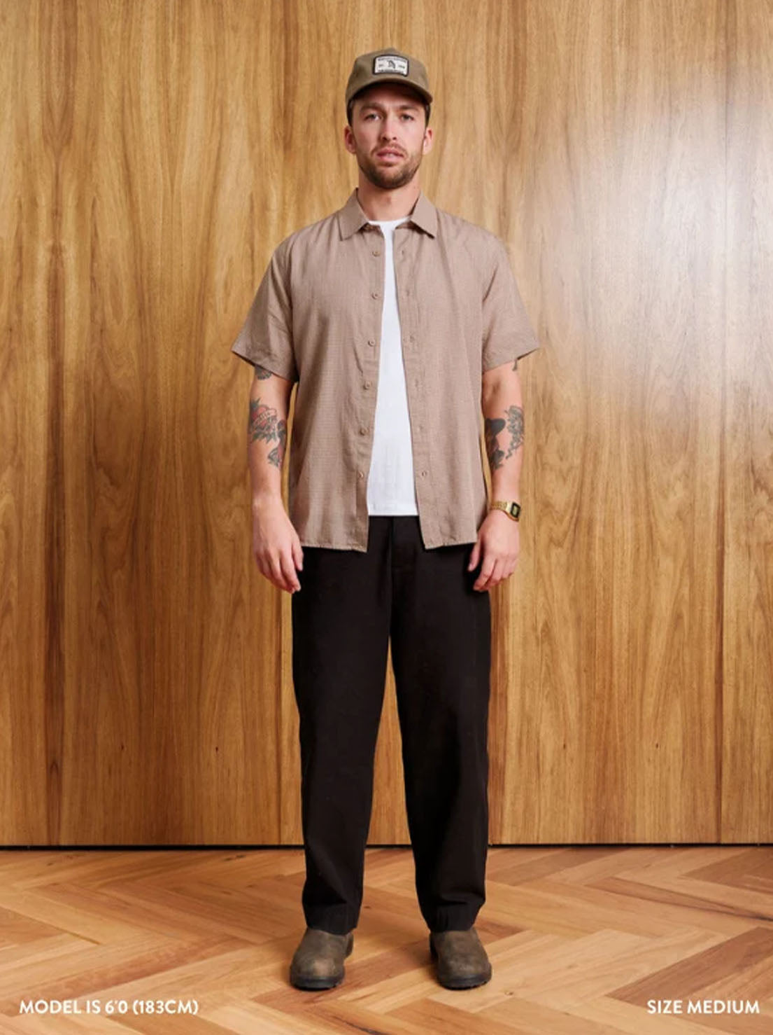 Mr Simple - Rustler Textured Short Sleeve Shirt - Stone Mini Check