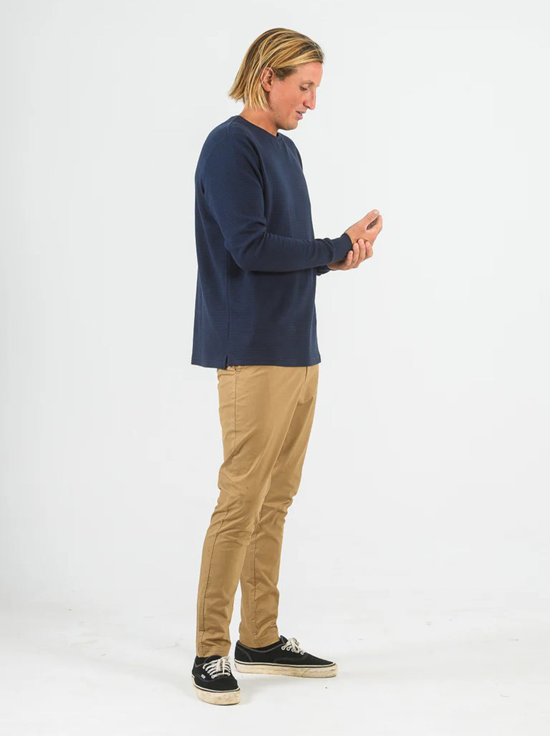 Mr Simple - Smith L/S Waffle - Navy