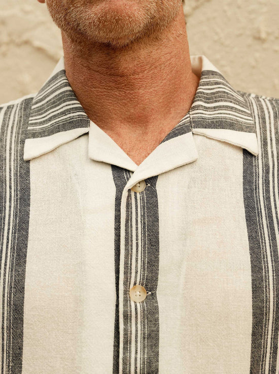 Mr Simple - Sun Lounge Short Sleeve Shirt - White Navy Stripe