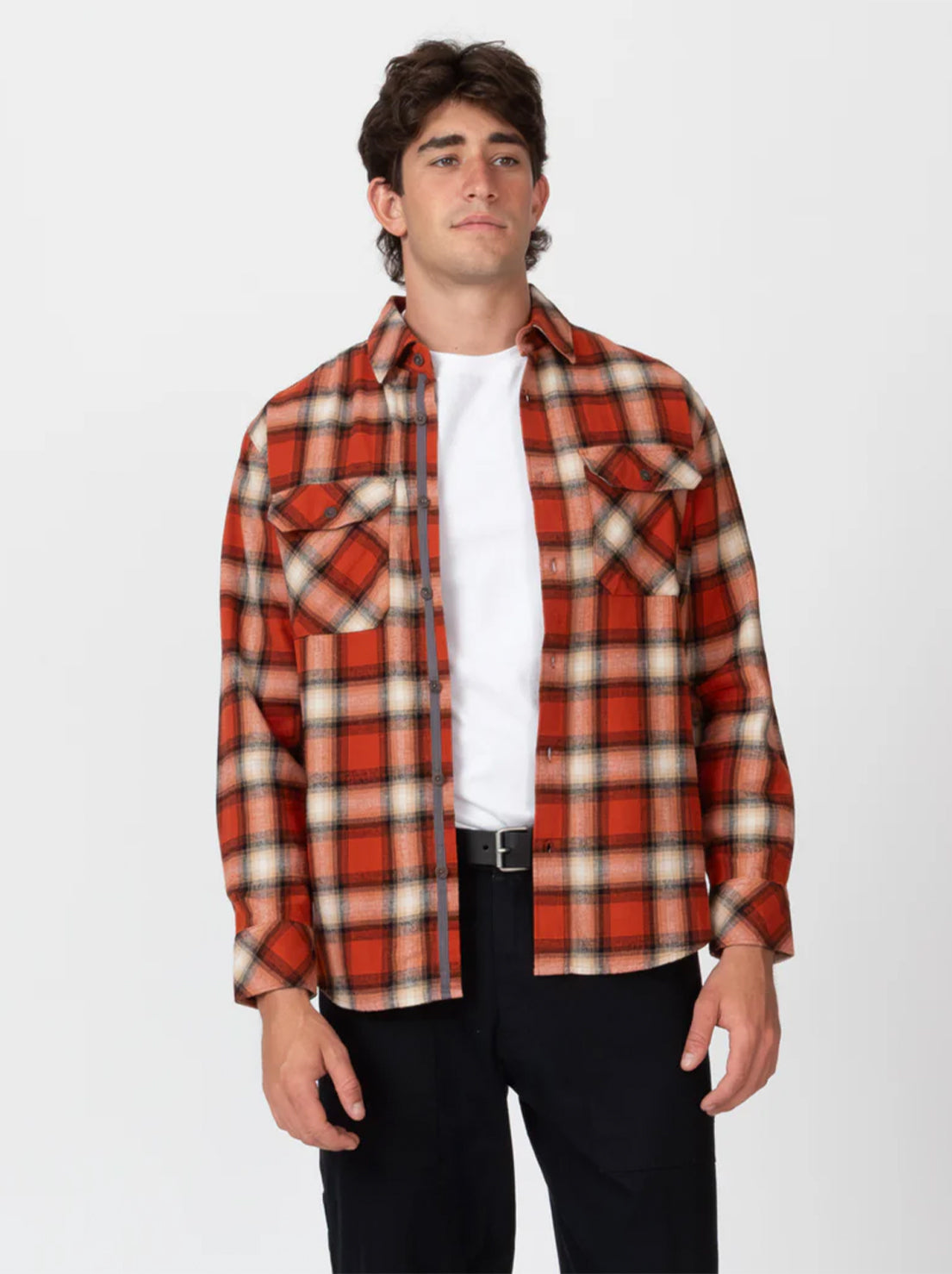 Mr Simple - Trevor Flanno Long Sleeve Shirt - Brick Check