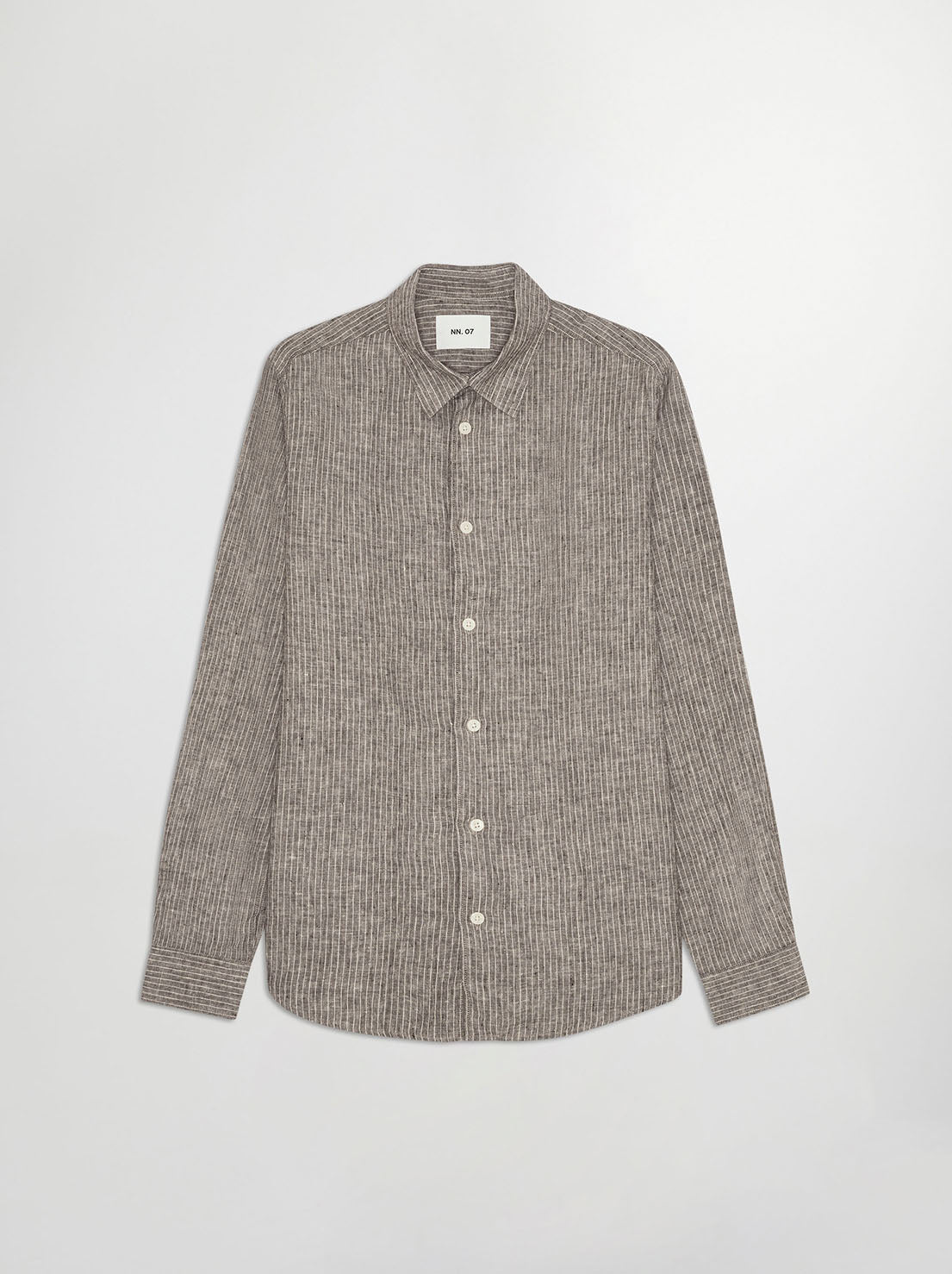No Nationality - Enzo 5728 - Classic Collar LS Linen Shirt - Clay Stripe
