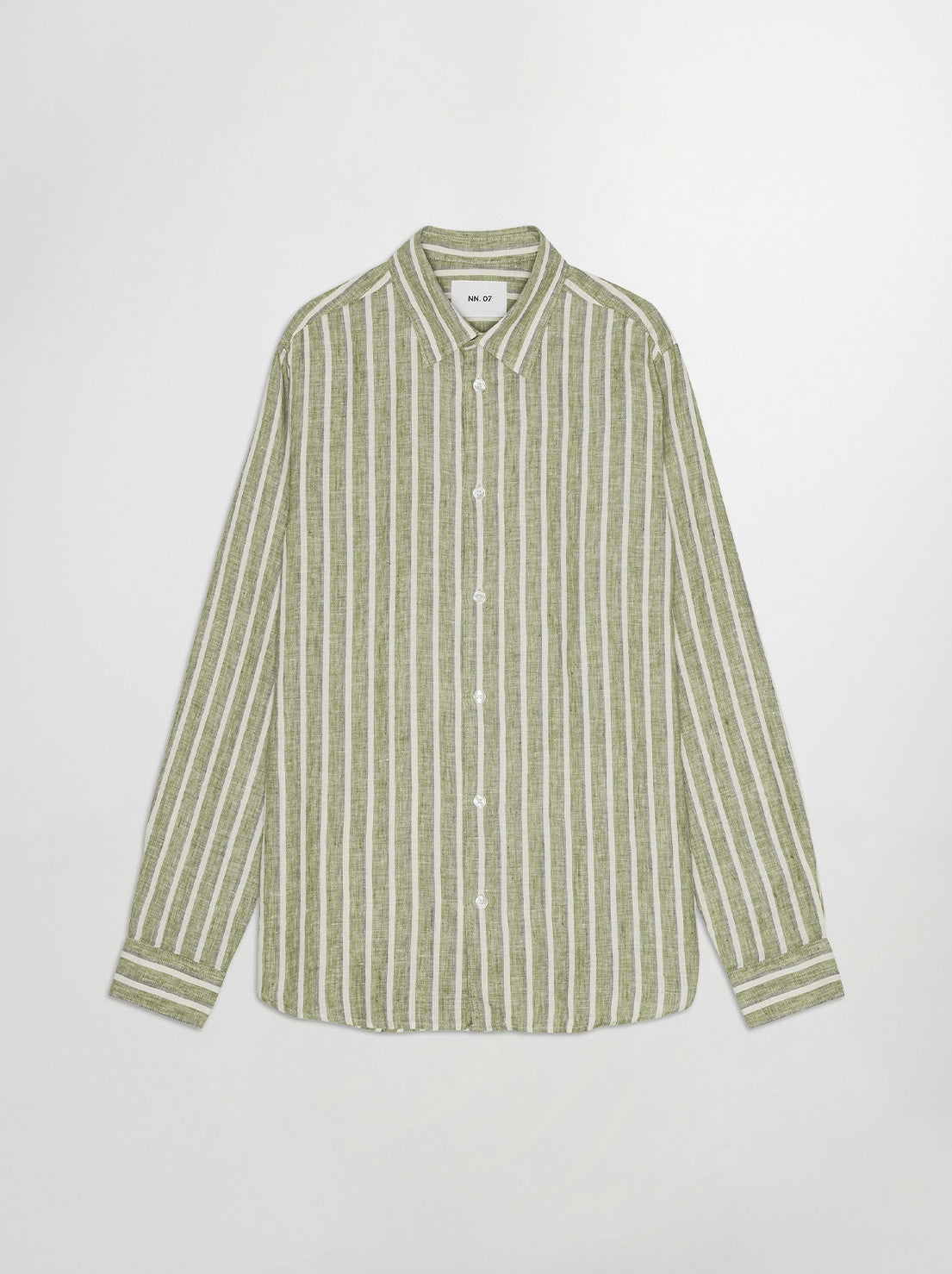 No Nationality - Enzo 5728 - Classic Collar LS Linen Shirt - Green Stripe
