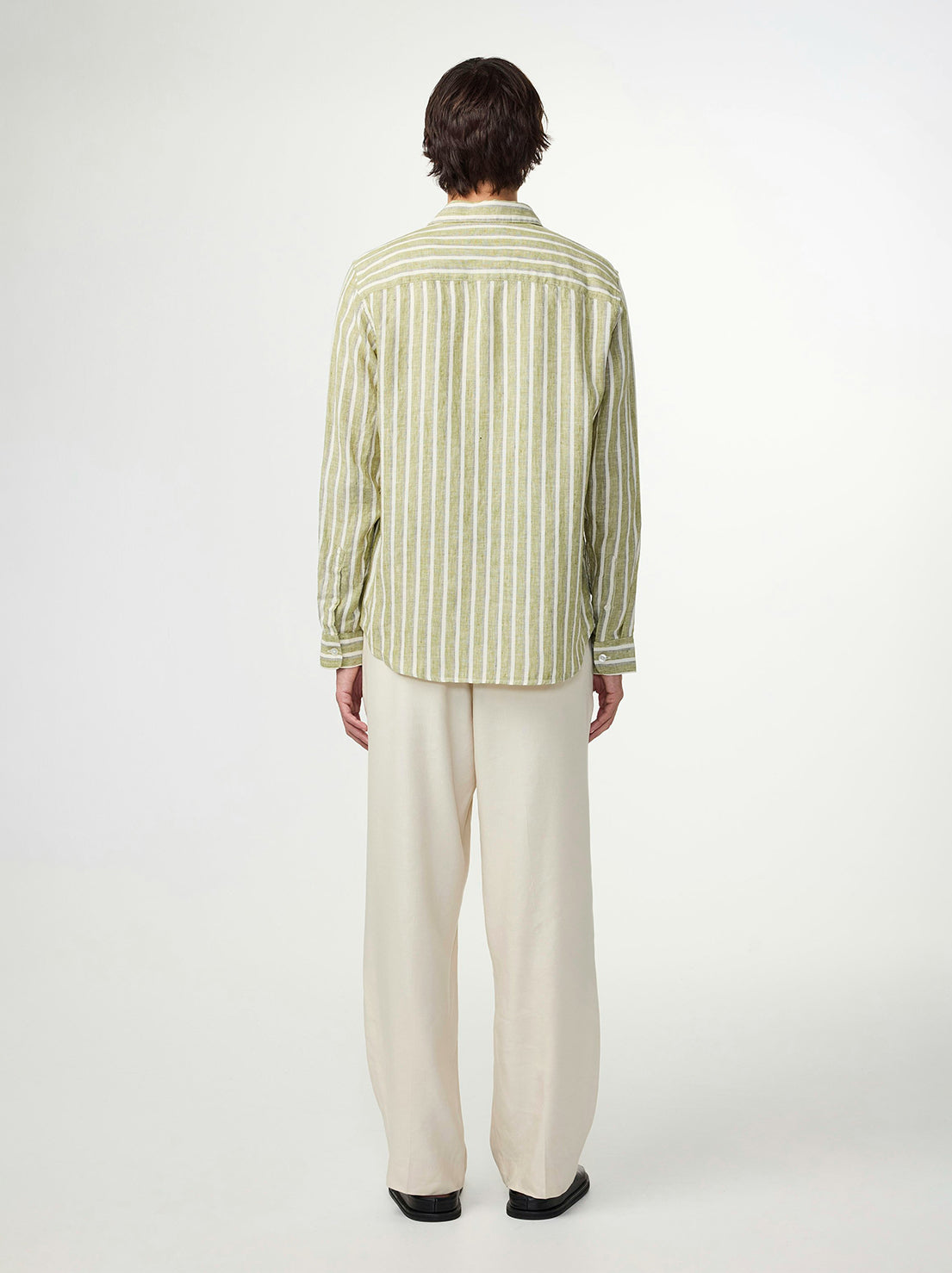 No Nationality - Enzo 5728 - Classic Collar LS Linen Shirt - Green Stripe