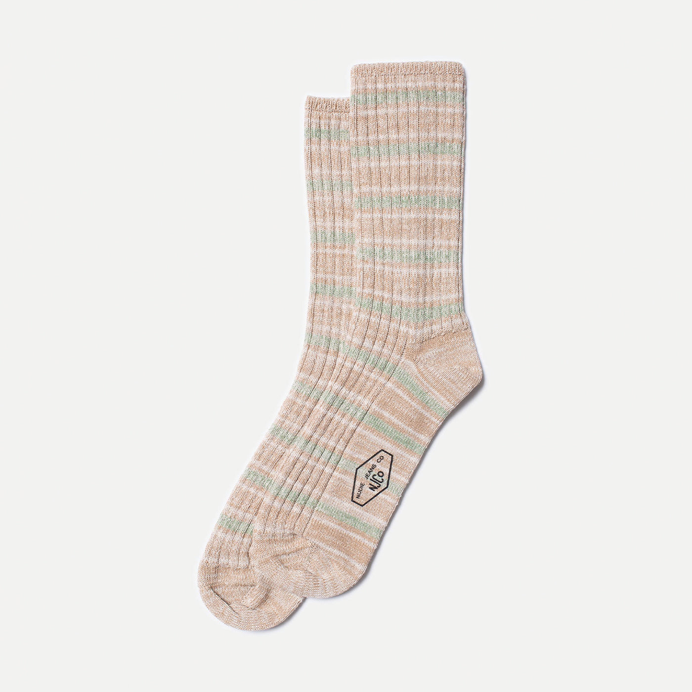 Nudie - Mens Chunky Socks - Allover Stripe - Beigemelange