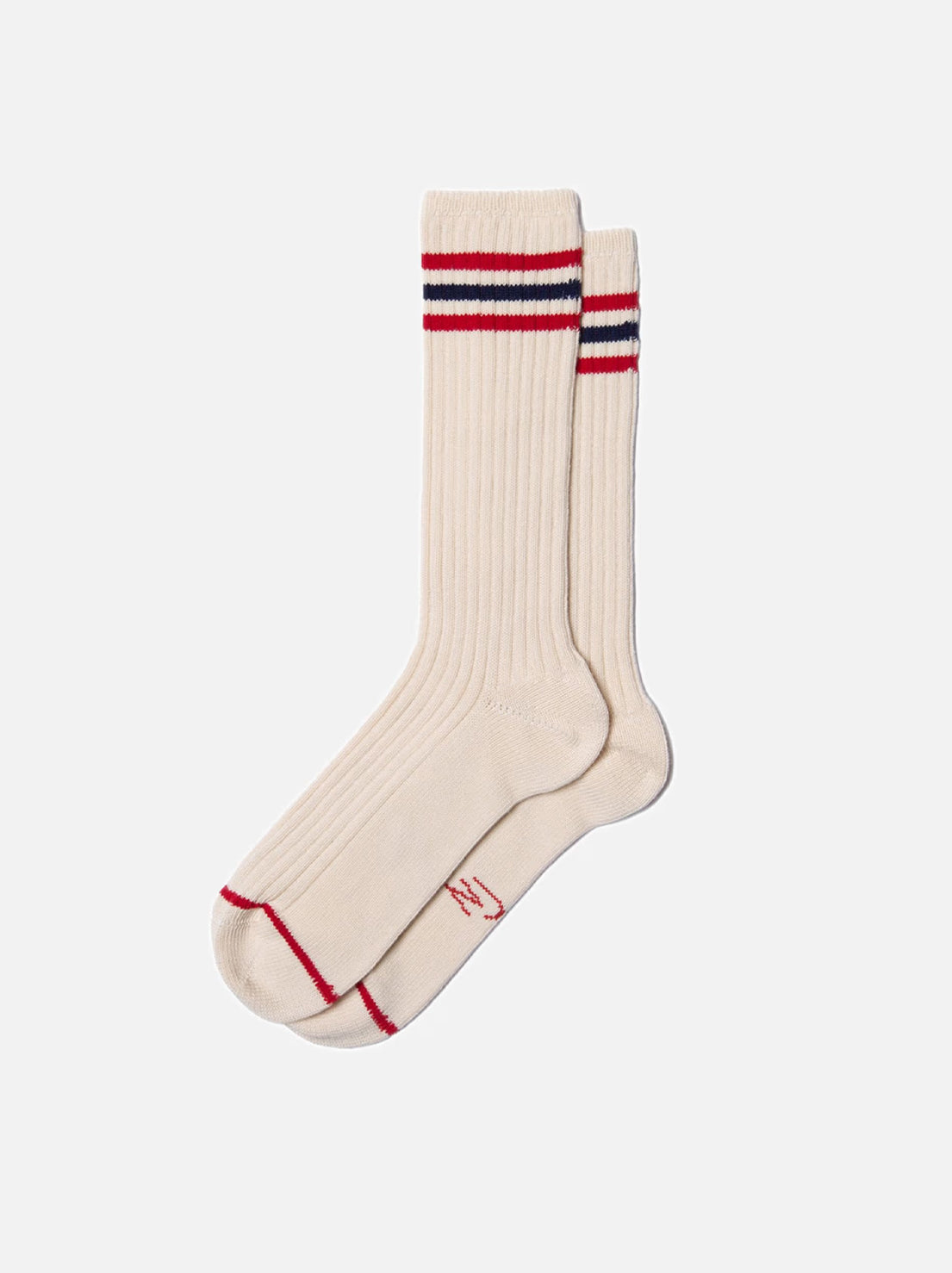 Nudie - Mens Retro Tennis Socks - Off-White / Red