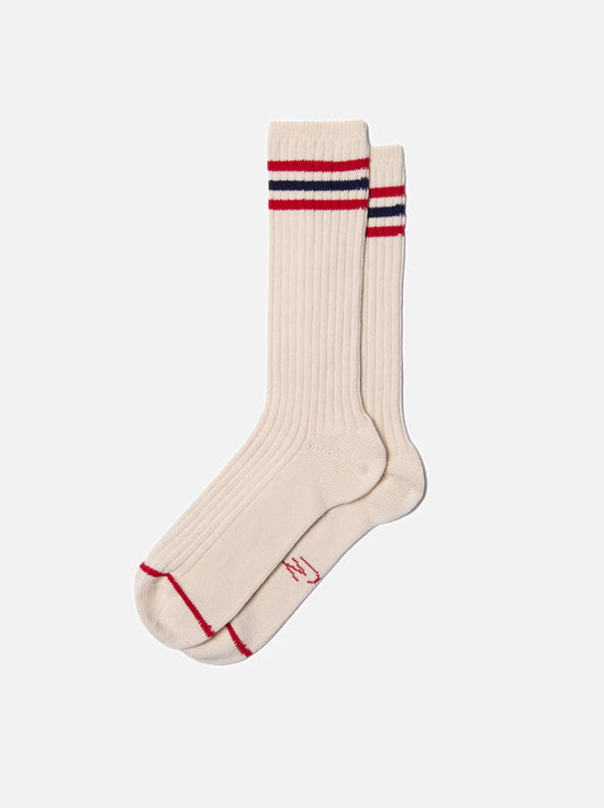 Nudie - Mens Retro Tennis Socks - Off-White / Red