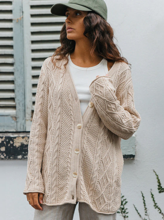 Ottway - Unisex Cohen Cable Knit Cardigan - Beige