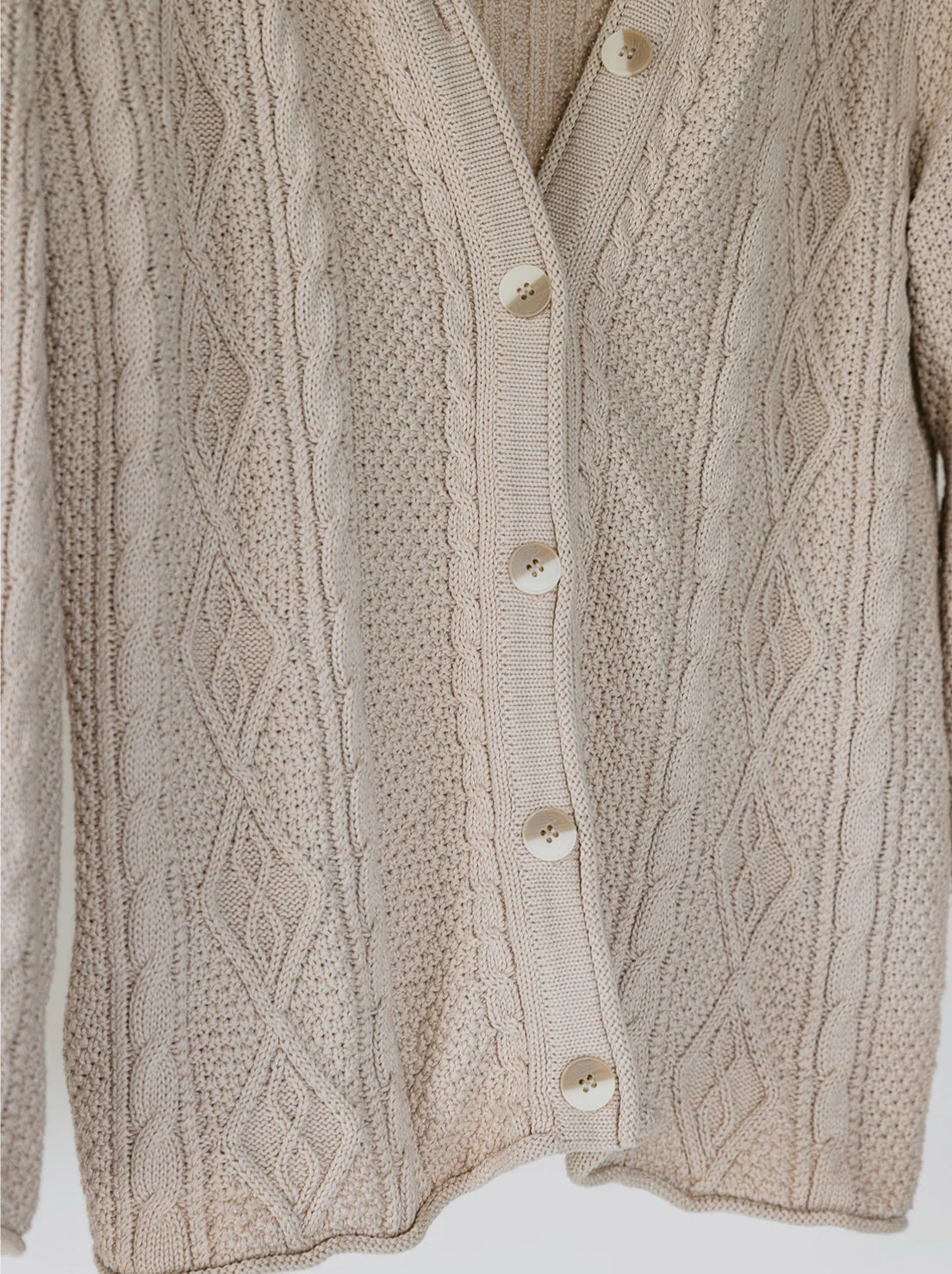 Ottway - Unisex Cohen Cable Knit Cardigan - Beige